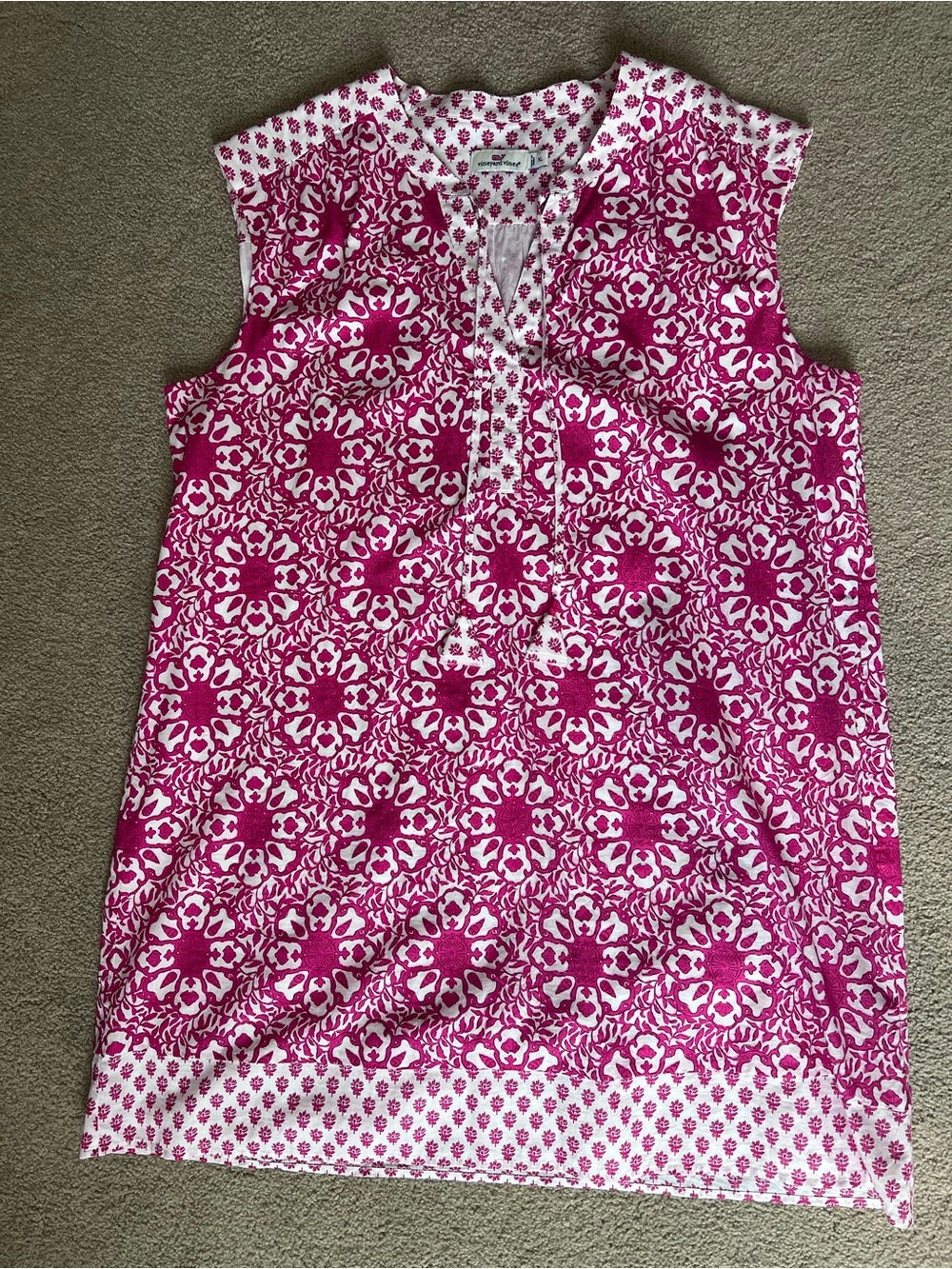 Vineyard Vines Pink/White Medallion Print Sleeveless Tunic Dress - size XL